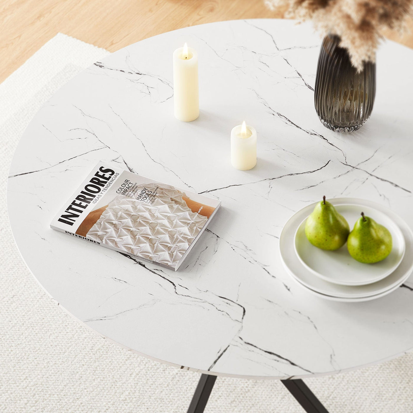 Clarris Marble Pattern Round Dining Table[For 4-6]