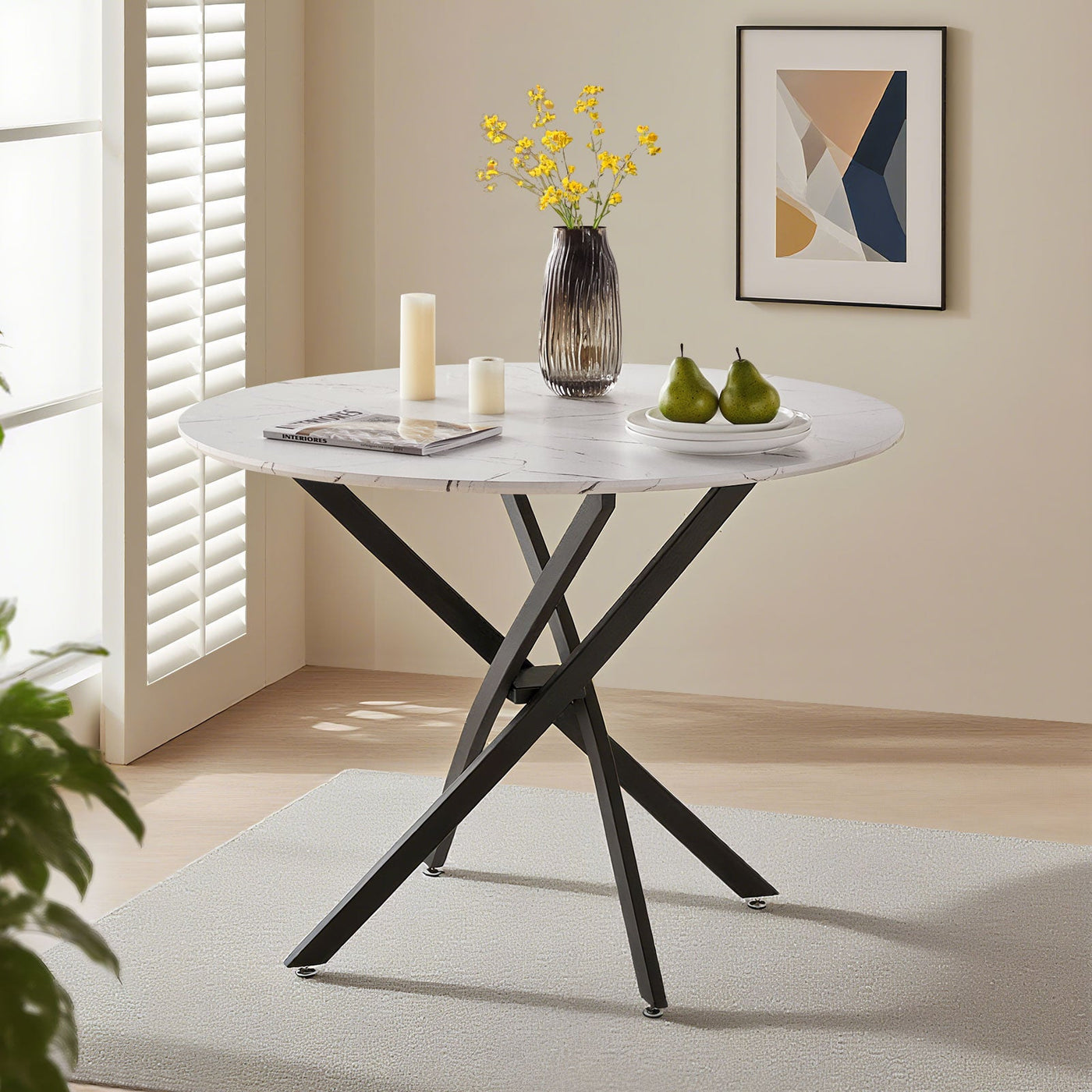 Clarris Marble Pattern Round Dining Table[For 4-6]