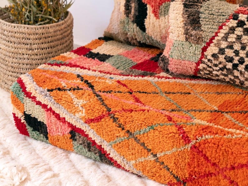 Handcrafted Moroccan Floor Sofa Orange Set