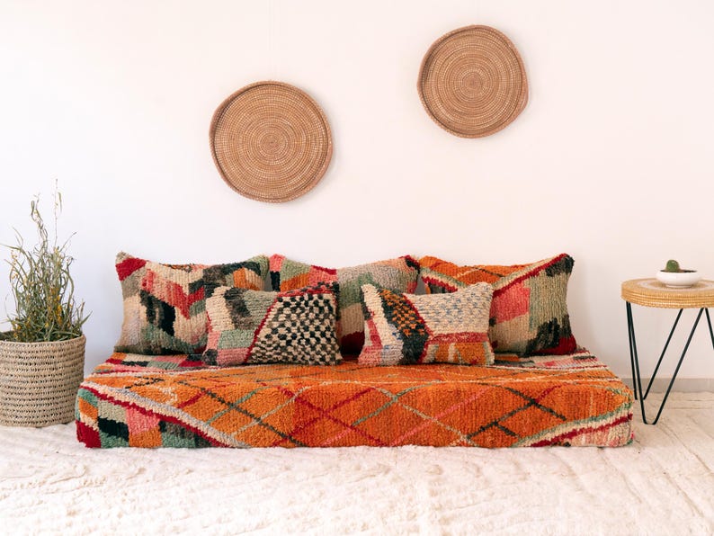 Handcrafted Moroccan Floor Sofa Orange Set