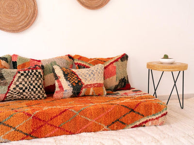 Handcrafted Moroccan Floor Sofa Orange Set