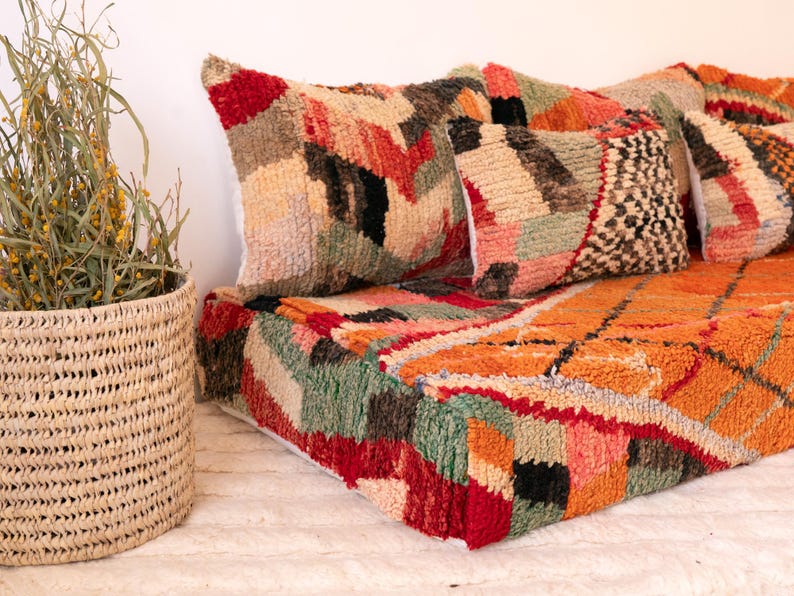 Handcrafted Moroccan Floor Sofa Orange Set