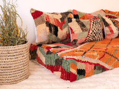 Handcrafted Moroccan Floor Sofa Orange Set
