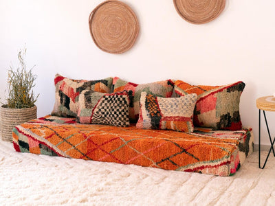 Handcrafted Moroccan Floor Sofa Orange Set