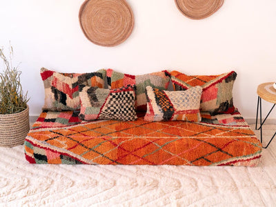 Handcrafted Moroccan Floor Sofa Orange Set