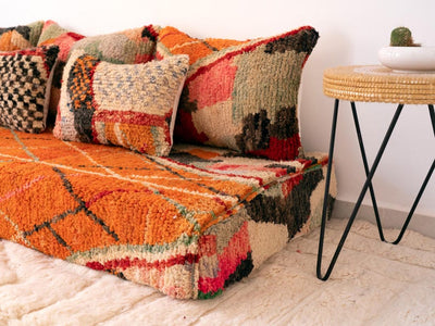Handcrafted Moroccan Floor Sofa Orange Set