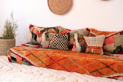 Handcrafted Moroccan Floor Sofa Orange Set