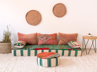Handcrafted Moroccan Floor Sofa Green Set