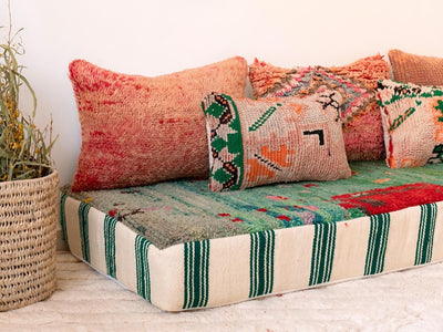 Handcrafted Moroccan Floor Sofa Green Set